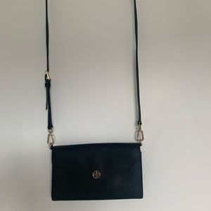 Tory Burch Clutch Envelope Black Saffiano Leather Crossbody Purse